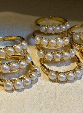 百搭无暇冷淡戒小时尚天然风气质排戒珍珠淡水简约女近戒指开口