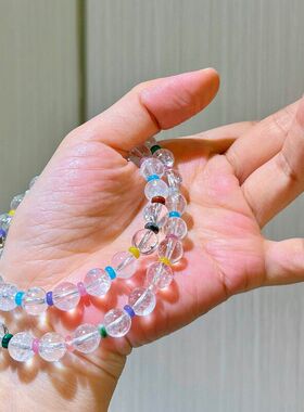 链女彩色白水晶多巴胺mm串珠项链