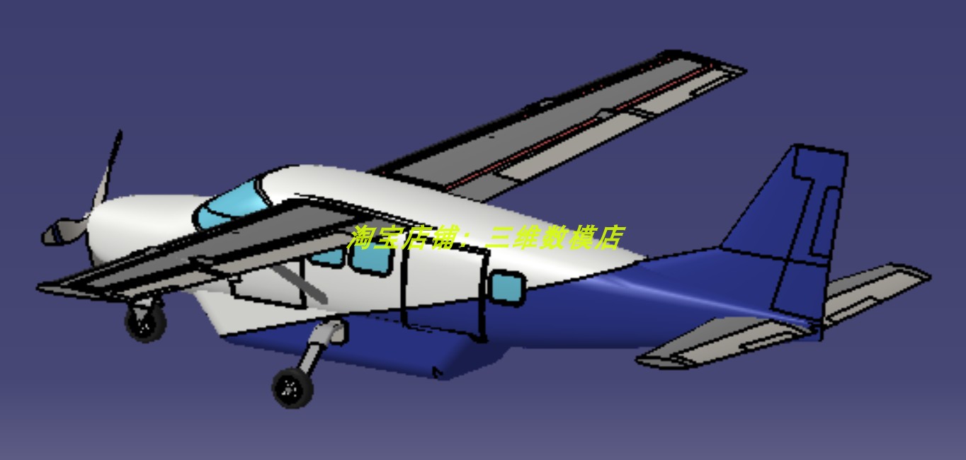 固定翼螺旋桨小型飞机客机曲面3D三维几何数模型机轮胎简化外观 - 图1