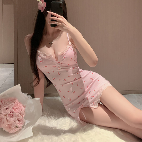 Sexy pajamas women's suspender sweet floral nightgown