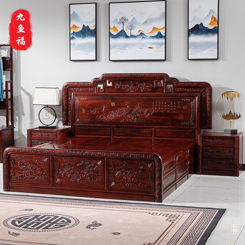 印尼黑酸枝阔叶黄檀大床花开富贵古典雕花双人床国标红木家具,淘宝优惠券,粉丝福利购,淘宝优惠卷