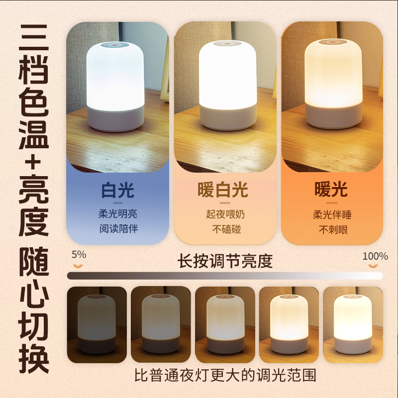 优乐明遥控小夜灯充电式卧室床头灯婴儿喂奶护眼台灯夜间童睡眠灯
