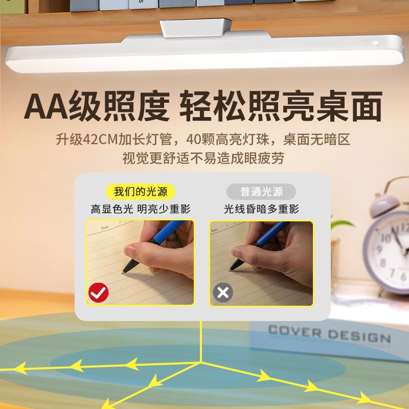 台灯学习专用宿舍灯学生磁吸酷毙灯书桌时钟充电式床头灯护眼神器