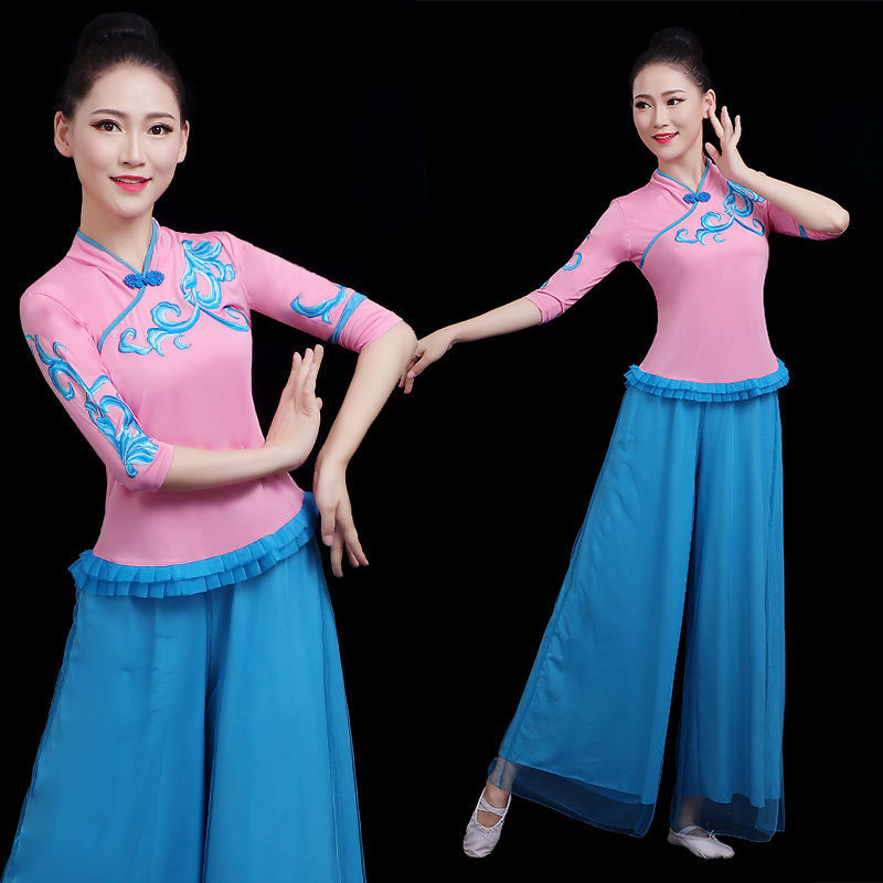 中老年跳舞衣服女套装2023新款时尚广场舞民族风秧歌舞蹈服装春夏 - 图0