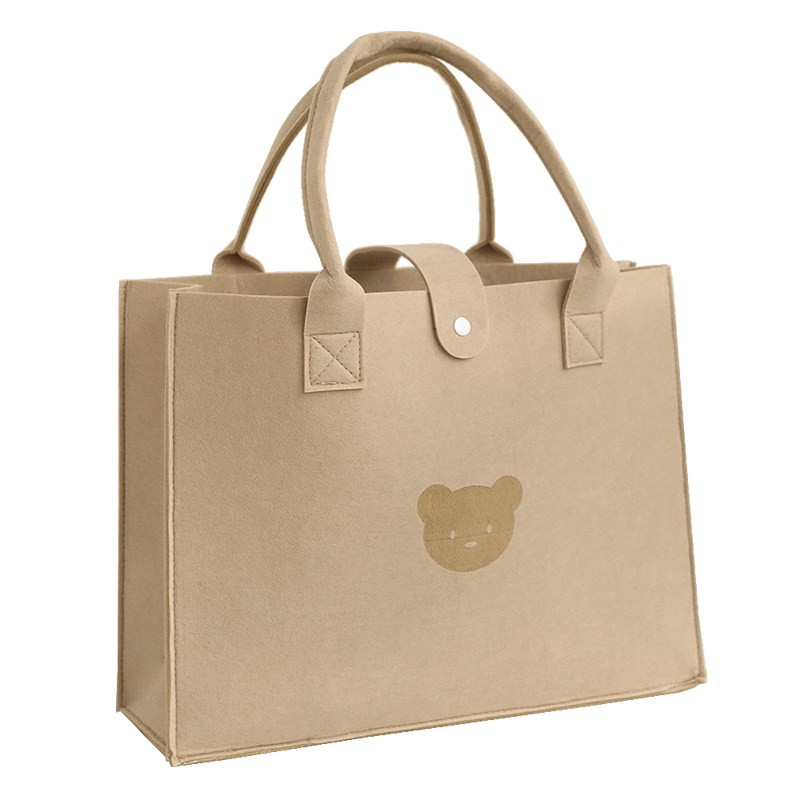 小熊毛毡手提袋通勤外出拎包托特包包女上班大学生上课袋子小挎包