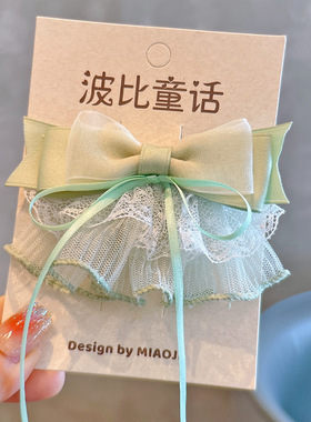 波比童话新款蕾丝蝴蝶结儿童后脑勺发夹女童侧边发夹公主甜美发饰