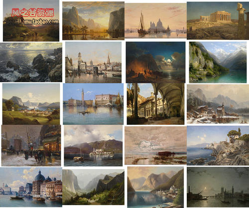 风景油画高清装饰画芯图库ps临摹手绘素材图片古典名家山水绘画 - 图0