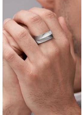 代购Fossil化石男士戒指简约时尚百搭经典银色不锈钢素面男款通