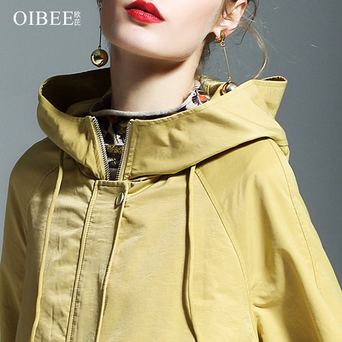 OIBEE2023女中长款春季新款风衣时尚连帽过膝休闲长风衣外套 - 图3