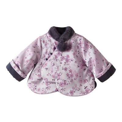 木本尚女童国风外套夹棉加厚宝宝过年衣服提花刺绣拜年服儿童冬装