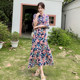 ສິ້ນກະໂປງແບບຈີນແບບ retro ແບບໃຫມ່ຂອງຜ້າຝ້າຍໄຫມພິມ cheongsam stand collar