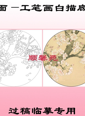 团扇工笔画白描底稿花卉线描