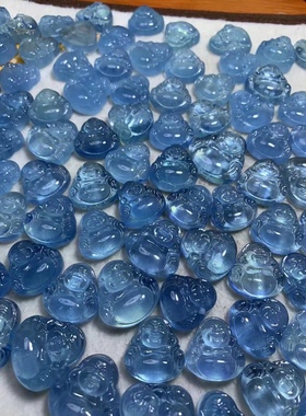 新款天然海蓝宝笑面佛吊坠蓝色石头大肚弥勒佛男女水晶情侣 包邮