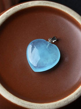 天然海蓝宝吊坠桃心纯银扣女生