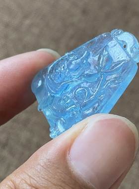 保真天然海蓝宝鱼吊坠蓝色鱼牌9.2克一物一图冰种冰透体男女水晶