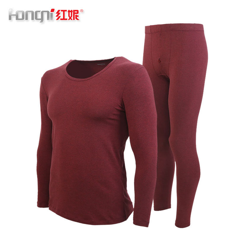 红妮内衣秋冬男女士莱卡棉圆领弹力棉线衣线裤钻绒棉秋衣秋裤套装