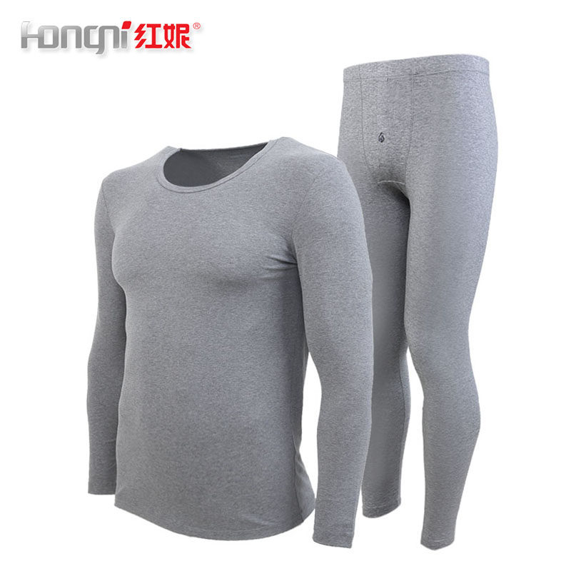 红妮内衣秋冬男女士莱卡棉圆领弹力棉线衣线裤钻绒棉秋衣秋裤套装