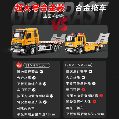 大号合金拖车玩具男孩道路救援车平板运输车吊车工程汽车儿童卡车 - 图1