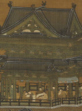 望海楼图山水画人物客厅办公室挂画竖版非手绘国画装饰画卷轴装裱