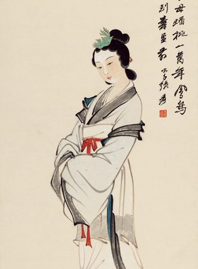 国画仕女图挂画高清工笔画装饰画卧室客厅张大千金母蟠桃图赠装裱
