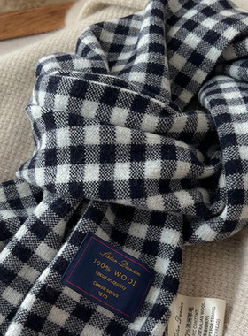 精选珍品澳洲wool100%纯羊毛蓝色小格子围巾冬季加厚保暖情侣围脖