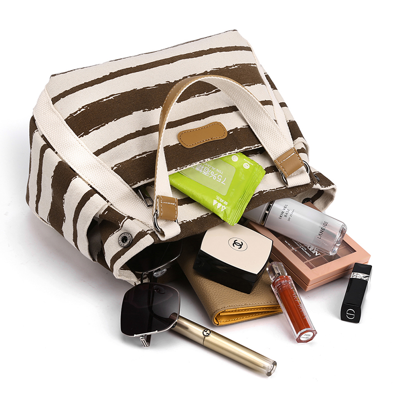 帆布包2023新款条纹休闲饭盒便当包 伊酷女士包袋