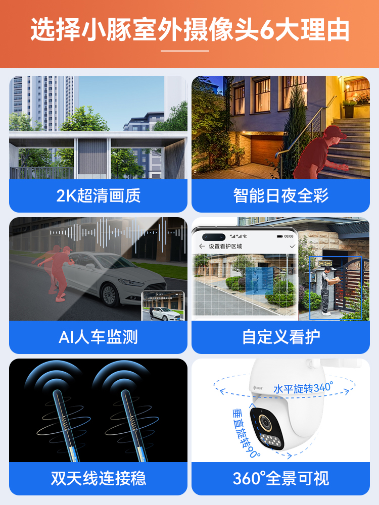 【顺丰当天发】华为智选小豚当家室外摄像头语音手机远程可对话2K超清家用室内宠物监控360度无线wifi看家宝