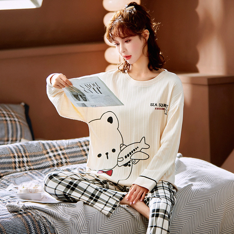 2025长袖睡衣女春秋冬季薄款纯棉女士家居服学生韩版清新两件套装,淘宝优惠券,粉丝福利购,淘宝优惠卷