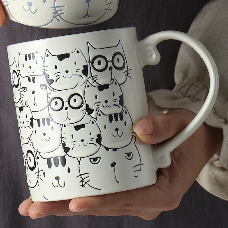 陶瓷釉下彩手绘可爱猫咪马克杯喝水杯子早餐杯子燕麦杯情侣微波炉-图2