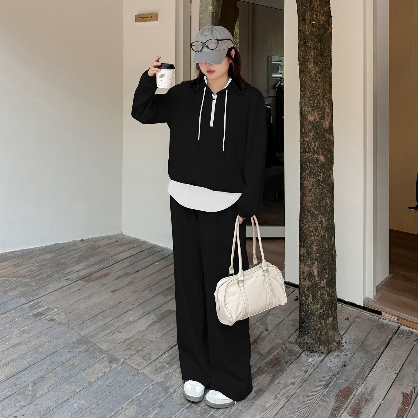 小波家2025秋季胖m连帽卫衣阔腿裤套装慵懒风休闲两件套,淘宝优惠券,粉丝福利购,淘宝优惠卷