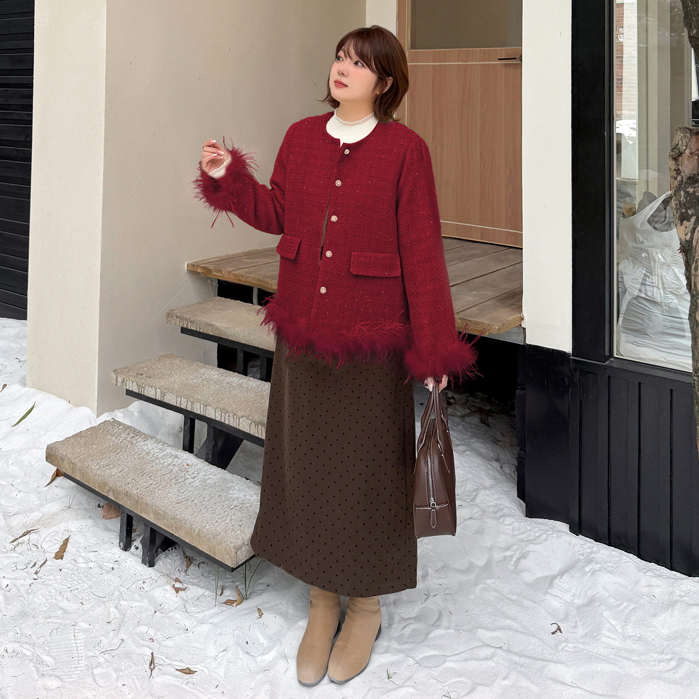 小波家2025冬季胖mm毛条小香风裥棉外套富家千金保暖,淘宝优惠券,粉丝福利购,淘宝优惠卷