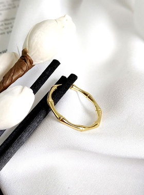 s925纯银竹节镀金戒指