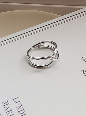 冷淡风韩国s925纯银女缠绕戒指