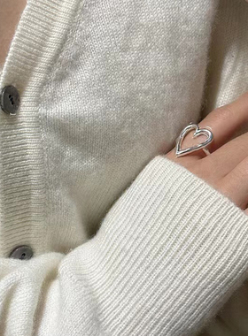 925纯银简约镂空爱心戒指