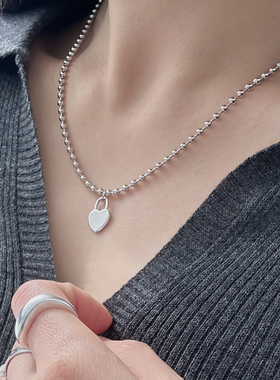 通体925纯银少女心r韩版圆珠项链