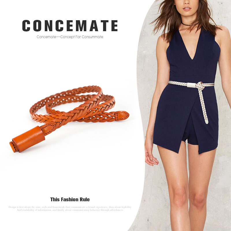 头层牛皮编织细腰带女装饰配潮皮带 概美腰带/皮带/腰链