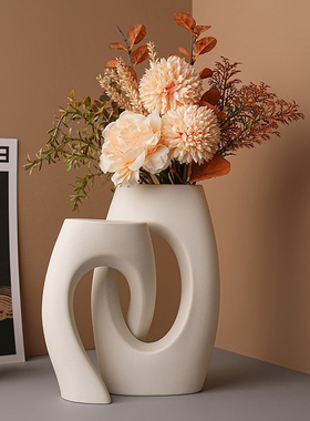 轻奢风电镀陶瓷异形花瓶组合摆件