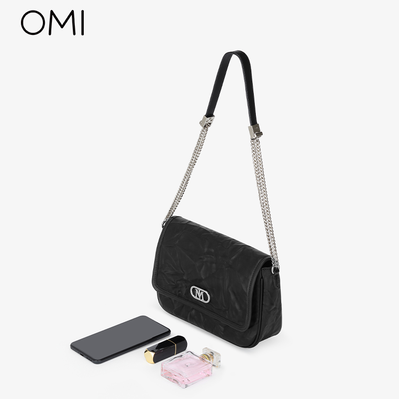 【古岩系列】欧米omi女包流浪链条单肩包2024秋褶皱肌理感翻盖包