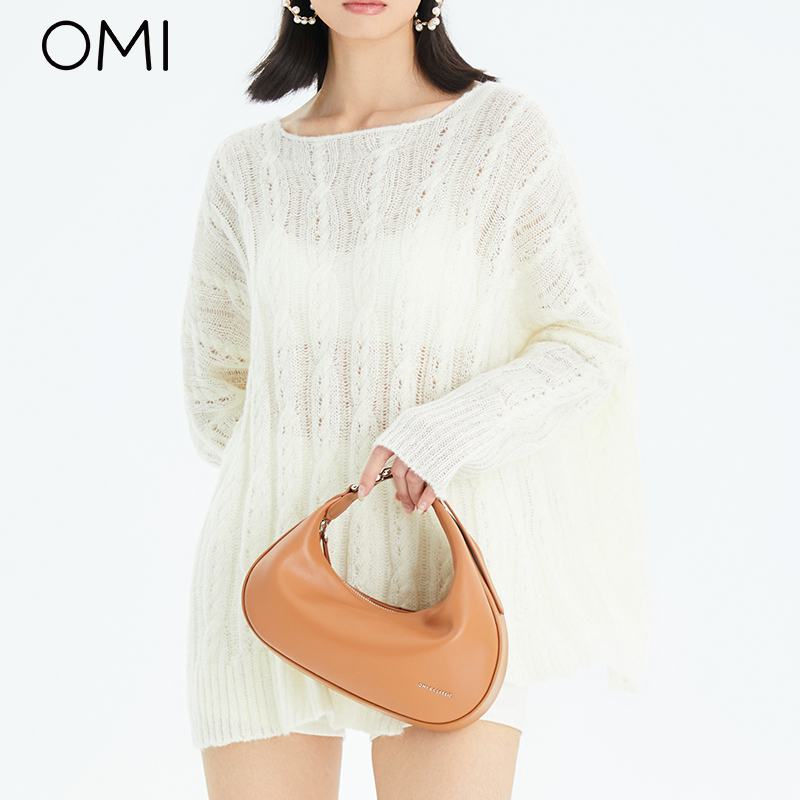 【真皮新品】欧米omi半月包牛皮腋下包小众便当时尚可调节手提包