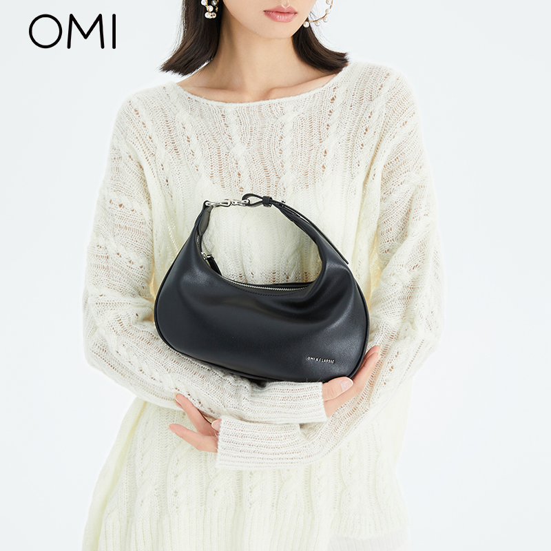 【真皮新品】欧米omi半月包牛皮腋下包小众便当时尚可调节手提包