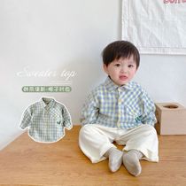 The new boy of the Jing Unicorn shirt the new boy plaid spring and autumn in cotton lining clothes and childrens baby casual hitting bottom blouses