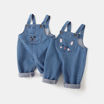 The Jing Unico Baby Pants Spring style Fashion Denim Back Belt Pants Boy Pants Boy Pants Children Dress Super Cute Girl Pants