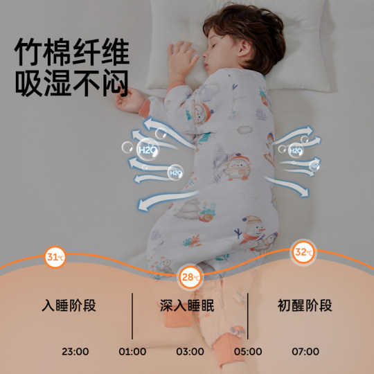 婴儿睡袋春秋款竹棉男女宝宝连体衣儿童家居服睡衣防踢被四季通用