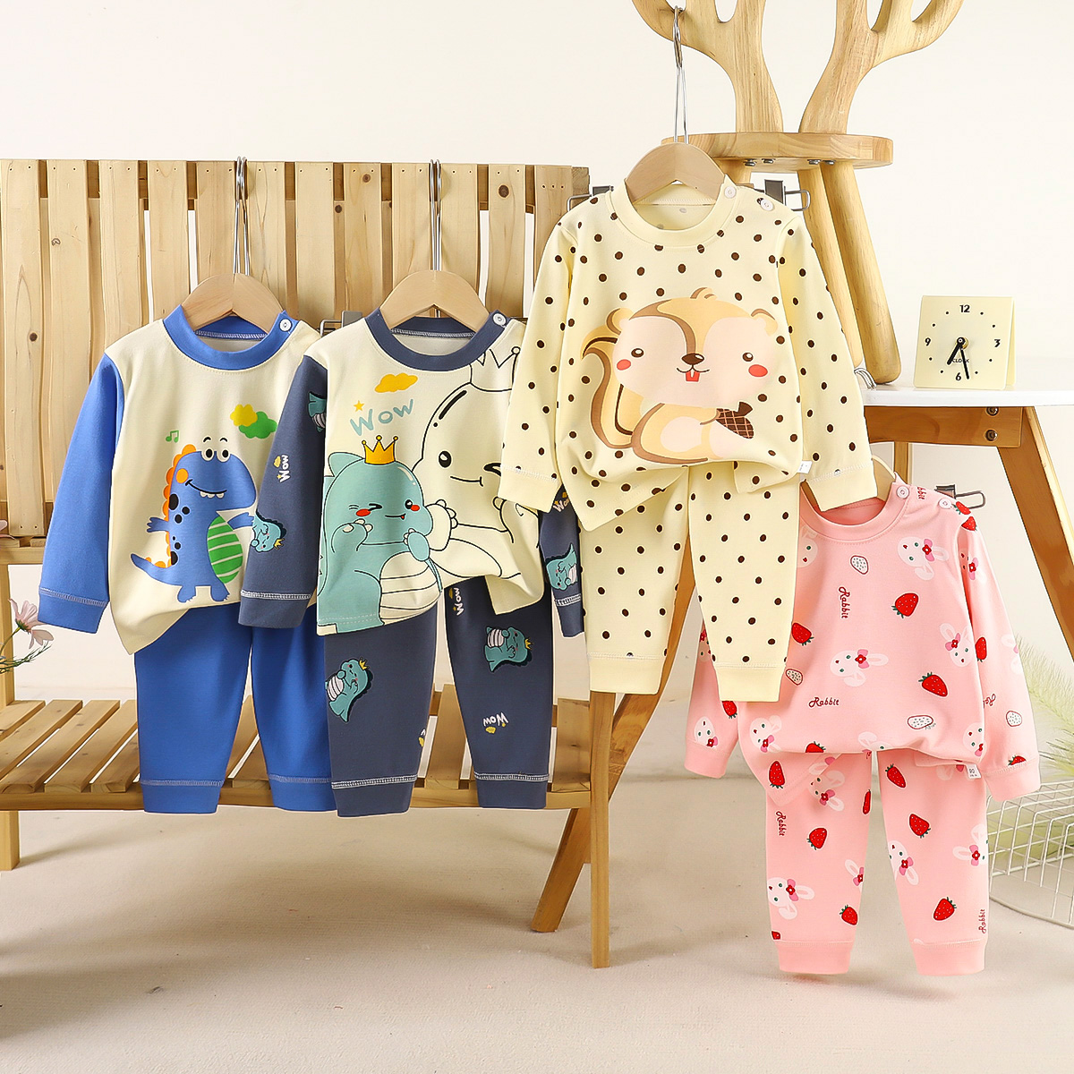 婧麒婴儿秋衣秋裤套装纯棉春秋款男女宝宝秋冬睡衣分体打底内衣 - 图2