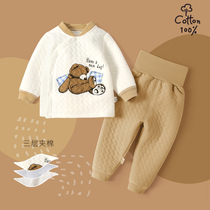 Baby Warm Clothes Suit Autumn Winter Pure Cotton Infant Clothes Thickened Clip Cotton Children Warm Underwear Autumn Clothes Autumn Trousers