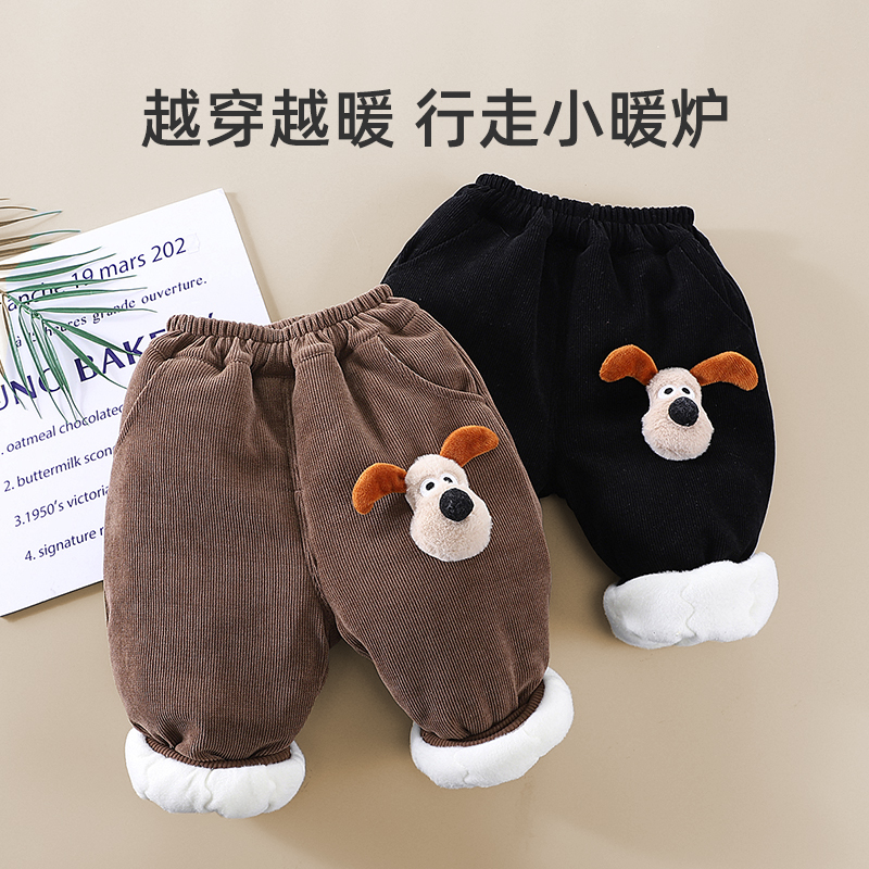 婧麒宝宝棉裤加绒加厚儿童裤子冬季女童男童卫裤休闲裤外穿保暖裤