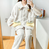 The Jing Kiri Coral Suede Moon Subsuit Autumn Winter Paragraph Postpartum Breastfeeding Pregnant Pregnant Women Pyjamas Woman Glint Maternal Lactation Maternal Lacerations