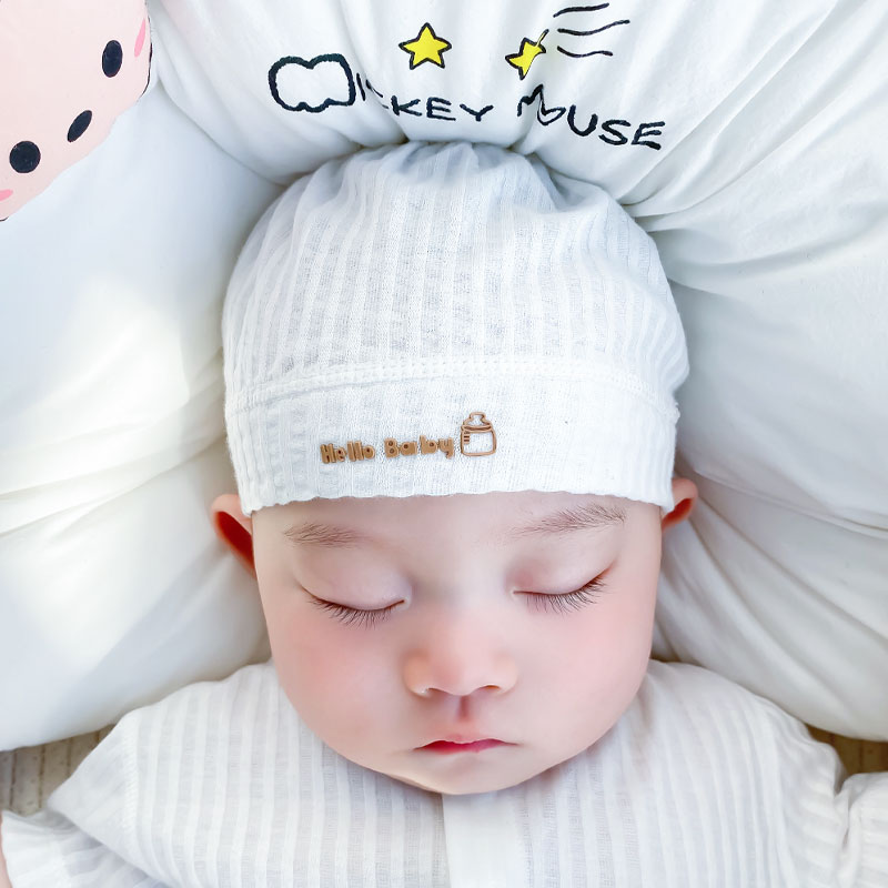婧麒婴儿帽子夏季薄款纯棉护囟门帽帽胎帽