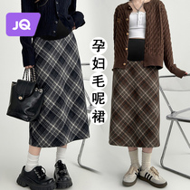 Pregnant woman half-body dress autumn winter style retro hair Plaid Half Dress Trendy Toabdominal a long dress High waist Conspiculy Slim Dresses