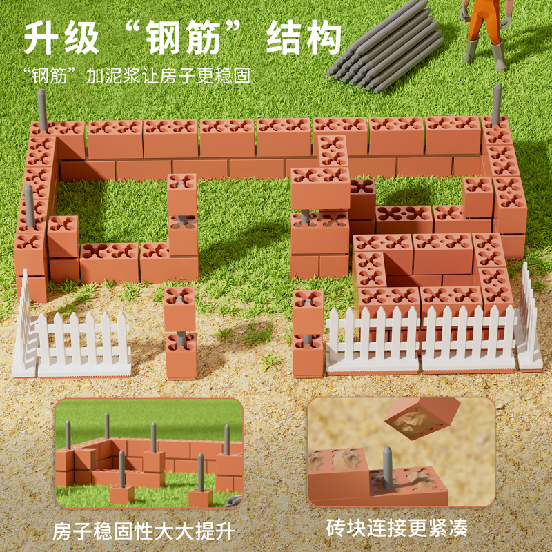 儿童diy手工小屋泥瓦匠盖房子砌墙玩具拼装模型建筑砖头别墅礼物-图1